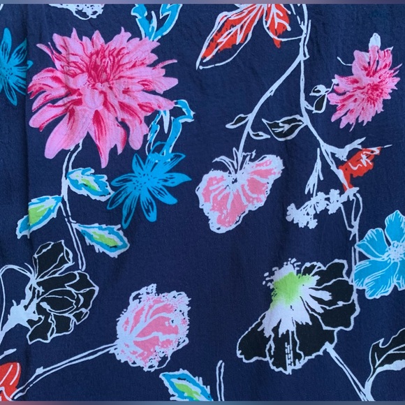 KENAR Navy Floral Print Sleeveless V neck Rayon blue & pink Blouse, Size XL - Picture 2 of 8